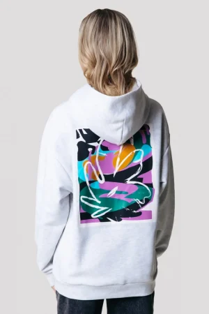 Hoodies<Colourful Rebel Abstract Flower Hoodie | Light grey melange Lightgreymelange