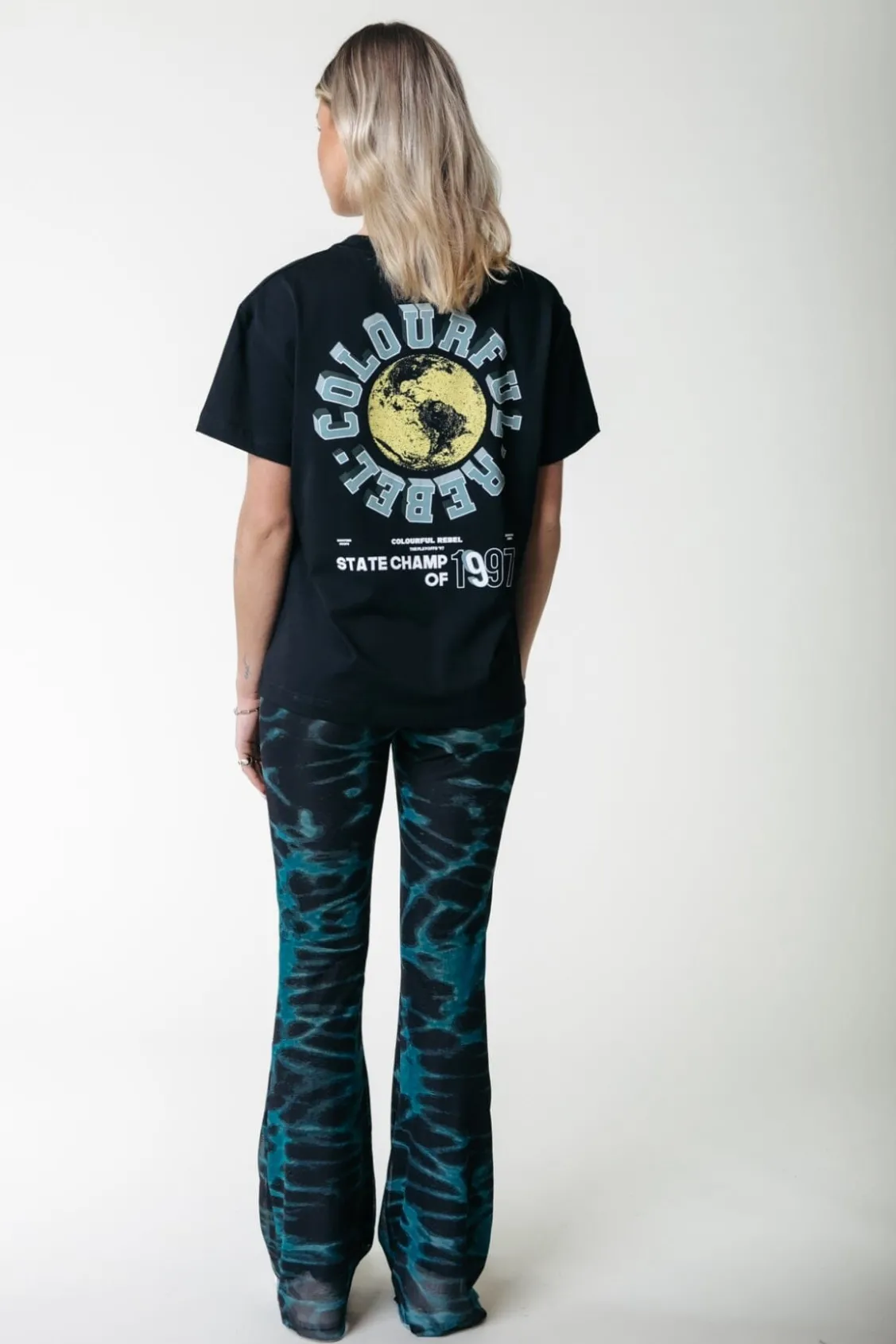 Broeken<Colourful Rebel Animal Mesh Flare Pants | Storm green Stormgreen