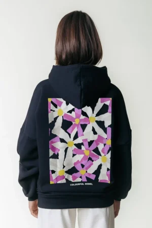 Hoodies<Colourful Rebel Flower Square Hoodie | Black