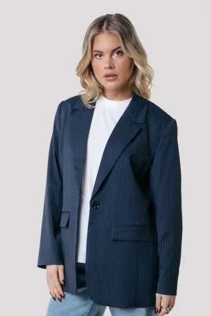 Blazers<Colourful Rebel Gemma Pinstripe Blazer | Dark blue Darkblue