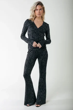 Broeken<Colourful Rebel Lurex Stripe Flare Pants | Metallic silver Metallicsilver