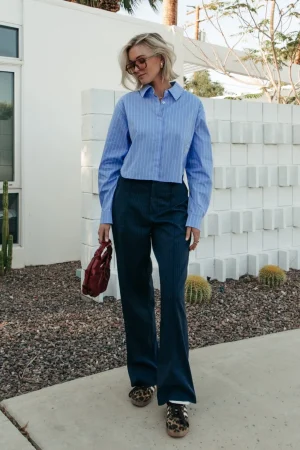 Broeken<Colourful Rebel Rus Pinstripe Straight Pants | Dark blue Darkblue