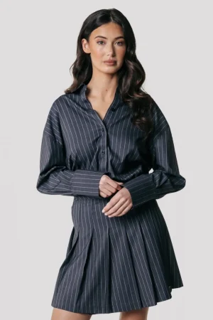 Rokken<Colourful Rebel Shaline Pinstripe Pleated Skirt | Dark Anthracite Darkanthracite