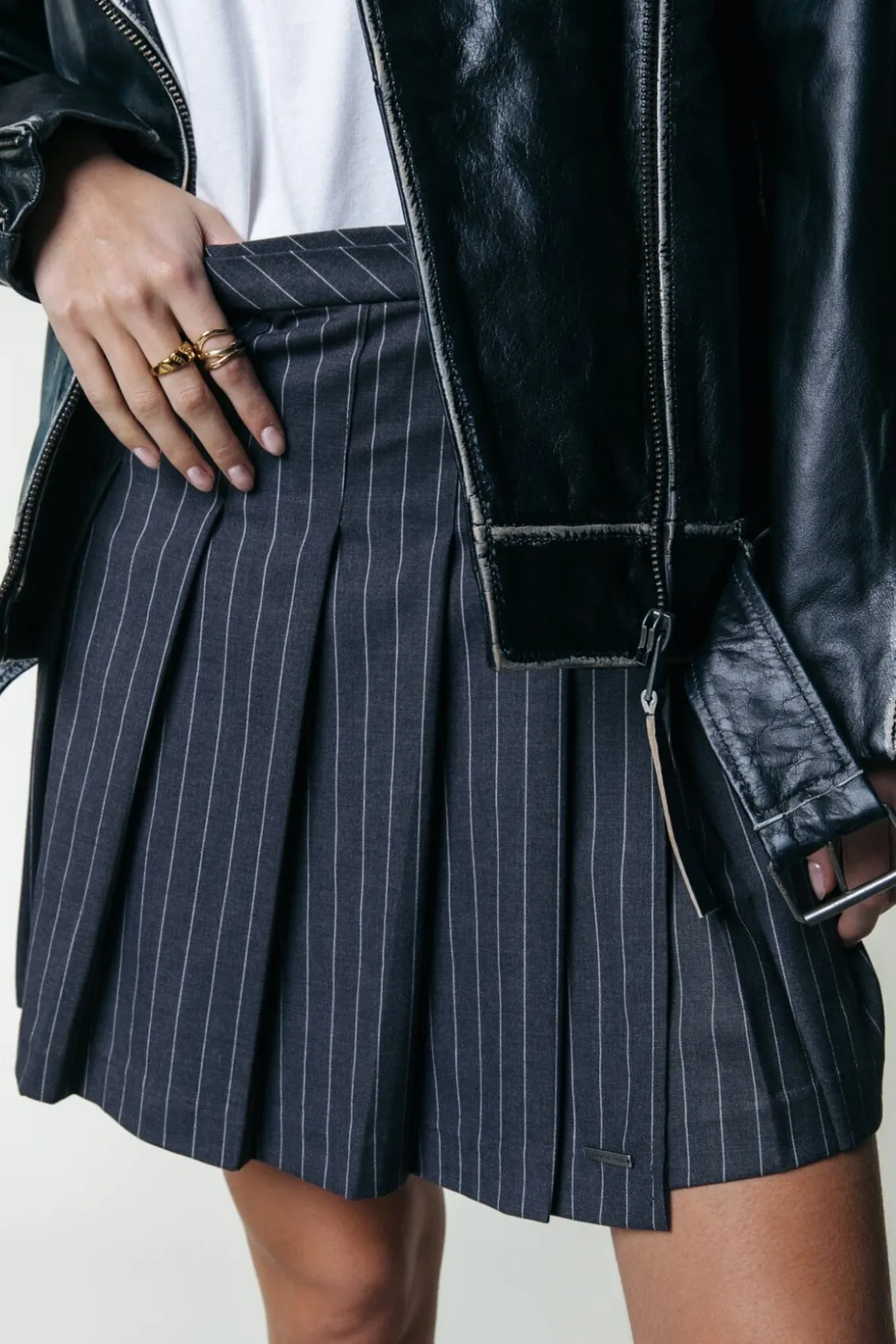 Rokken<Colourful Rebel Shaline Pinstripe Pleated Skirt | Dark Anthracite Darkanthracite