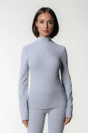 Tops<Colourful Rebel Uni Fitted Turtleneck Top | Medium grey melange Mediumgreymelange